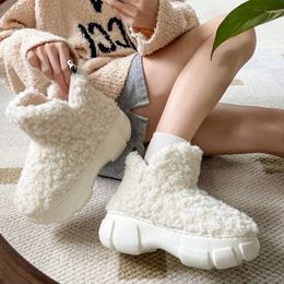 Casual Shoes Women's High-top Snow Boots Thick Bottom Vulcanize Winter Warm Plush Cotton Slippers Female Korean Version Simple