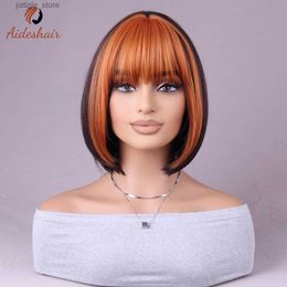 Synthetic Wigs Aideshair Brown Black Multicolor wavy fringe Bob wig Natural synthetic heat resistant Fibre for everyday Cosplay (12 inches) Y240401