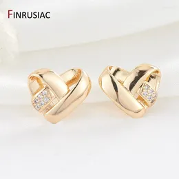 Stud Earrings Gold-Plated Brass Metal Pave Setting Zircon Simple Heart-Shaped For Women Fashion Party Jewellery