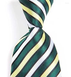 Bow Ties Classic Striped Green Yellow Tie JACQUARD WOVEN Silk 8cm Men's Necktie Business Wedding Party Formal Neck