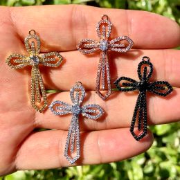 Bracelets 5pcs Cubic Zirconia Pave Cross Charms Gold Plated Pendant for Jewellery Making Bracelet Necklace Handmade Accessories