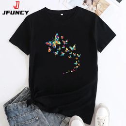 JFUNCY Women Tshirt Summer Short Sleeve Tees Oversized Female Butterfly Graphic T Shirts Woman Cotton Tops Loose Clothes 240401