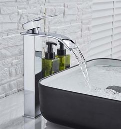 Square Chrome Waterfall Basin Sink Faucet Bathroom Mixer Tap Single Handle Wide Spout Vessel Cold231u5738339