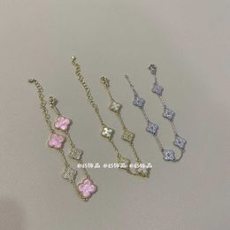Vans Pink Zircon Clover Bracelet Light Luxury Fresh High Grade Exquisite Sweet Flower Design New Style Charm