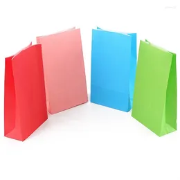 Gift Wrap 5pcs Kids Birthday Party Bag Blue Pink Bags Green Festival Kraft Paper Box Wedding Baby Shower Solid Candy