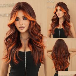 Lace Wigs Wholesale Wig Women Long Curly Hair Figure-Shaped Bangs In A Colorf Flame-Orange Highlight Fast Ship Drop Delivery Products Dhbsh