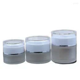 Storage Bottles 20G 30G 50G Empty Frost Glass Packaging Container Acrylic White Lid Cosmetic Eye Cream Jar Refillable Bottle 20pieces