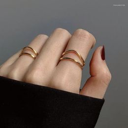 Cluster Rings 925 Sterling Silver Gold Color Fashion Double Curved Lines Adjustable Ring For Women Girls Trendy Simple Party Jewelry Gifts