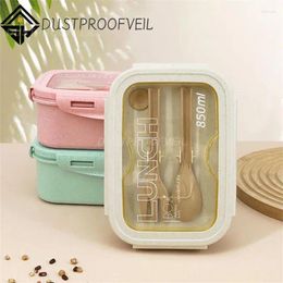 Dinnerware Transparent Lid Lunch Box Not Afraid Of Loosening Colourful Colour Scheme Wheat Straw Easy To Clean 850ml Bento