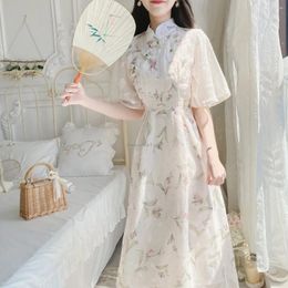 Ethnic Clothing 2024 Improved Chinese Style Daily Cheongsam Stand Collar Double Breasted Button Up Dress Chic Jacquard Waist Cinching Qipao