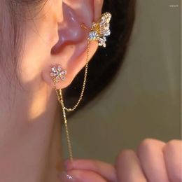 Backs Earrings Fashion Butterfly Woman Elegant Cute Inlaid Cubic Zirconia Tassel Ear Clips Integrated Single Wedding Jewellery