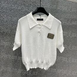 Letters Women Polo Tops Knitted T Shirts Luxury Designer Short Sleeve Tees Back Pearl Buttons Design Knits