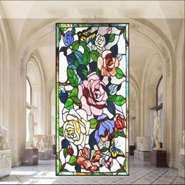 Window Stickers Church Style Privacy Film Flower Pattern Frosted PVC Anti-UV Static Cling Glass For Home Bathroom Door