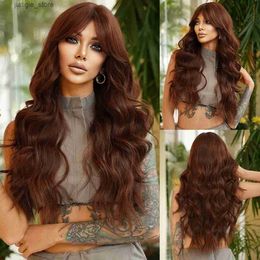 Synthetic Wigs NAMM Long Wavy Dark Brown Wigs Long Body Wavy Wig for Women Daily Party High Density Hair Wigs with Bangs Y240401
