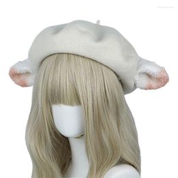 Berets Hand-made Lamb Ear Elegant Painter Hat Surprise Gift For Girlfriend