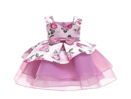 Princess Dress in Tulle Skirt with Rose Pattern for Party with Bow In three Colour for212 Years Old6466844