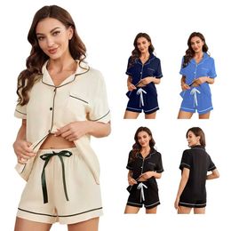 Sexy Pyjamas 2024 Womens Silk Satin Pyjamas Set Two-piece Pj Sets Sleepwear Loungewear Button-Down Pj Sets sexy sleepwear loungewear Cotton 240330