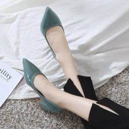 Pumps Block Heel Shoes for Woman 2023 Pink Pointed Toe Green Women's Summer Footwear Chunky Heels A Elegant Dress Popular Non Slip E L