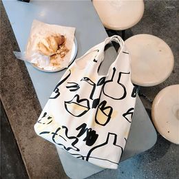 School Bags Lazy Style Ins Simple Graffiti Lines Shoulder Bag Canvas Shopping Female Student Cloth