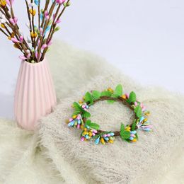 Decorative Flowers 6cm Mini Easter Wreath With Green Leaves Simulation Colourful Berry Garland For 2024 Party Home Table Decor Candle Holder