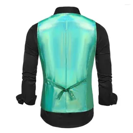 Men's Vests Men Fantasy Colour Vest Retro Disco Groom Wedding Party Bow Tie Set With Glossy Surface V Neck Single-breasted Design