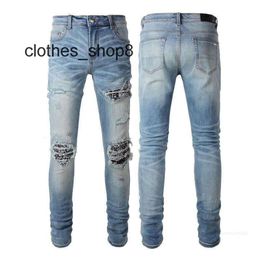 Denim Amiirs Jeans Designer Pants Man Fall Hot Drilled Hole Washed Slim Fit Patch Fashion Brand Elastic IZPR