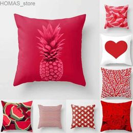 Pillow Case Modern Red Series Case Car Decoration Home Supplies New Creative Simple Nordic Geometry Waist Throw Cushion Cover Y240407