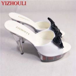 Sandals 15cm high heel rose decoration platform, bow sexy sandals transparent 6 inch crystal Sandals