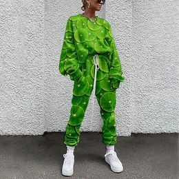 Women's Two Piece Pants 2024 SOJINM Women Tracksuit Sweatshirt Straight Sweatpants Green Printed 2 Outfit Matching Fitness Sporty