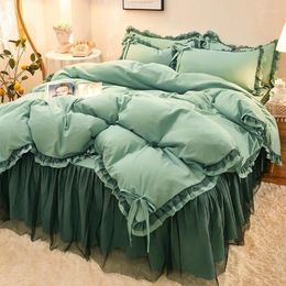 Bedding Sets (2024 Spring Product Update) Girl Bow Set Green Bed Thicken Warm Quilt Cover Sheet Pillowcase 4 Pcs