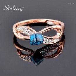 Cluster Rings SINLEERY Luxury Blue Cube Crystal Bow Rose Gold Colour Infinity Hollow Engagement Jewellery For Women