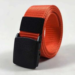 Belts New unisex nylon canvas breathable military tactical mens belt with plastic and metal black buckle orange womens belt Q240401