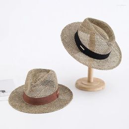 Berets 202403-YK Ins Chic Summer Natural Salt Grass Classic Holiday Metal Sheet Decoration Fedoras Cap Men Women Leisure Sunhat