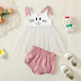 Clothing Sets VISgogo Cute Baby Girl Clothes Outfit Print Sleeveless Mesh Tank Tops With Solid Color Shorts 2 Pcs Summer