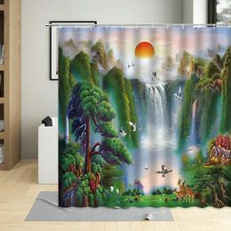 Shower Curtains Landscape Painting Scenery Waterproof Bathroom Decor Nature Forest Waterfall Animal Curtain Polyester With Hooks