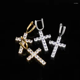 Stud Earrings 1 Pair 2pcs Hip Hop Micro Paved Cubic Zirconia Bling Cross Earring Men Women Out Rapper Jewellery Drop