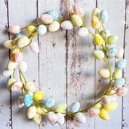 Decorative Flowers Easter Egg Wreath Cute Colourful Garland For Home Party Happy 2024 Day Wall Door Hanging Decor Prop Ornaments