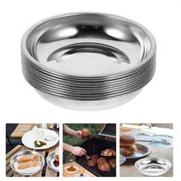 Plates 10 Pcs Fruit Stainless Steel Plate Spice Dish Dessert Sauce Dishes Tray Appetizer Serving Gear Plata