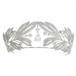 Hair Clips Cubic Zirconia Wedding Bridal Leaves Princess Tiara Crown Diadem Women Jewellery Accessories CH10333