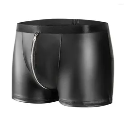 Underpants Men's Zipper Open Crotch PU Leather Boxers Shorts Sexy Faux Boxer Tights Boxershorts Male Convex Pouch