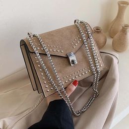 Bag Scrub Leather Brand Designer Shoulder Simple Bags For Women 2024 Chain Rivet Luxury Crossbody Female Fashion Small Handbags