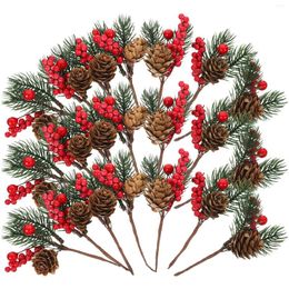 Decorative Flowers 10 Pcs Artificial Pine Cone Pick Flower Decor Red Berry Branches Wreath Simulation Party Supplies Po Ornament