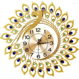 Wall Clocks Gold Large Metal Peacock Clock Creative Design With Rhinestone Colourful Silent Modern No Ticking Art Decoration