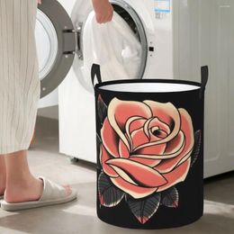 Laundry Bags Rose Circular Hamper Storage Basket With Two Handles Living Rooms Books