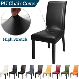 Chair Covers Stretch Dining Room Waterproof Solid PU Leather Slipcover Protector Furniture Cover Removable