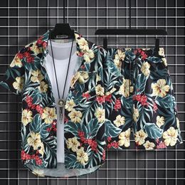 Floral Design Summer Beach Suit Mens Polo Shirt Oversized 34 Sleeves Shirtshorts 240320