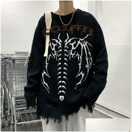 Mens Sweaters Y2K Gothic Clothes Skeleton Streetwear Harajuku Style Fashion Emo Sweater Knit Plover Fall Drop Delivery Apparel Clothin Dh16N