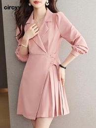 Casual Dresses Circyy Mini Dress For Women Classic Solid Korean Designer Fashion Suit Collar Slim Above Knee