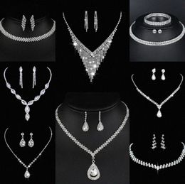 Valuable Lab Diamond Jewellery set Sterling Silver Wedding Necklace Earrings For Women Bridal Engagement Jewellery Gift i3mF#