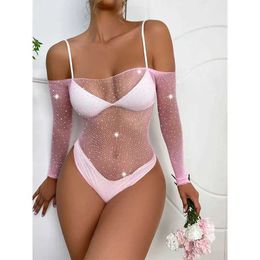 6HSI Sexy Pyjamas Hot Black Long Sleeved Sexy Lingerie Traceless Transparent Fishnet Women Pyjamas Erotic Porn Open Bra Bodysuit Exotic Costumes 2404101